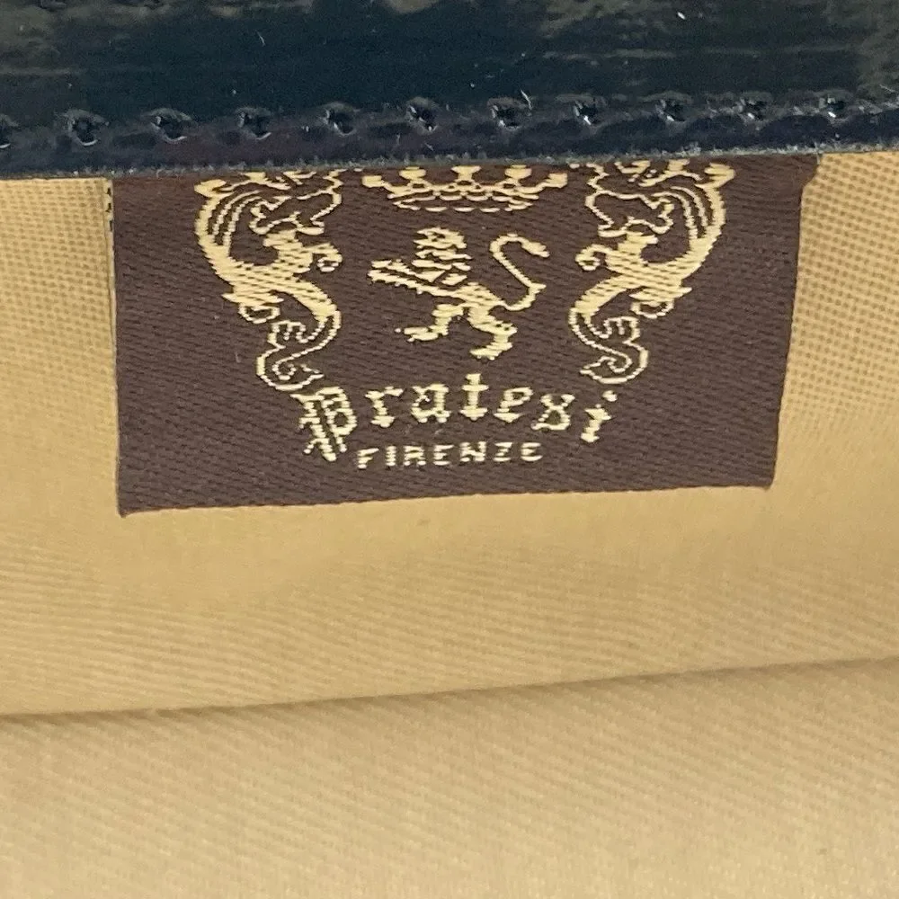 NWT Pratesi Firenze Black Polished Calf Leather Satchel Bag Italy